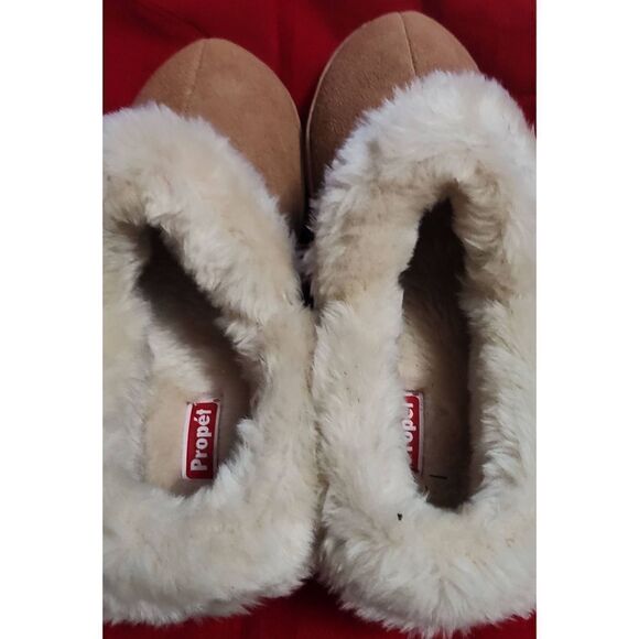 Propet Faux Fur Lined Suede Indoor/Outdoor Slippers Camel 7 - Picture 3 of 4